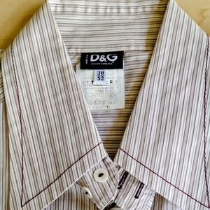 D&G Men's Dress Shirt - Cream and Brown Stripes